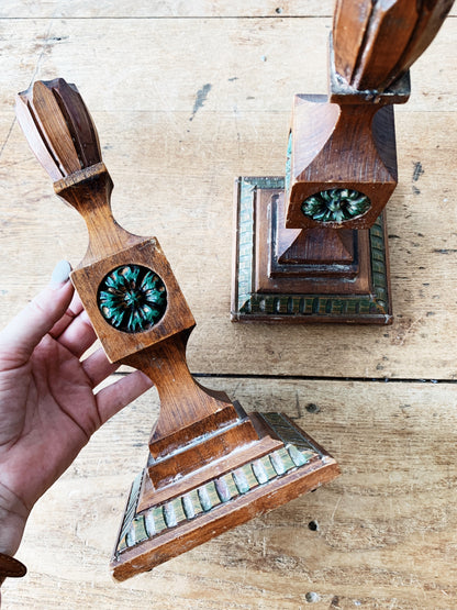 Vintage Carved Wood Candle Holders