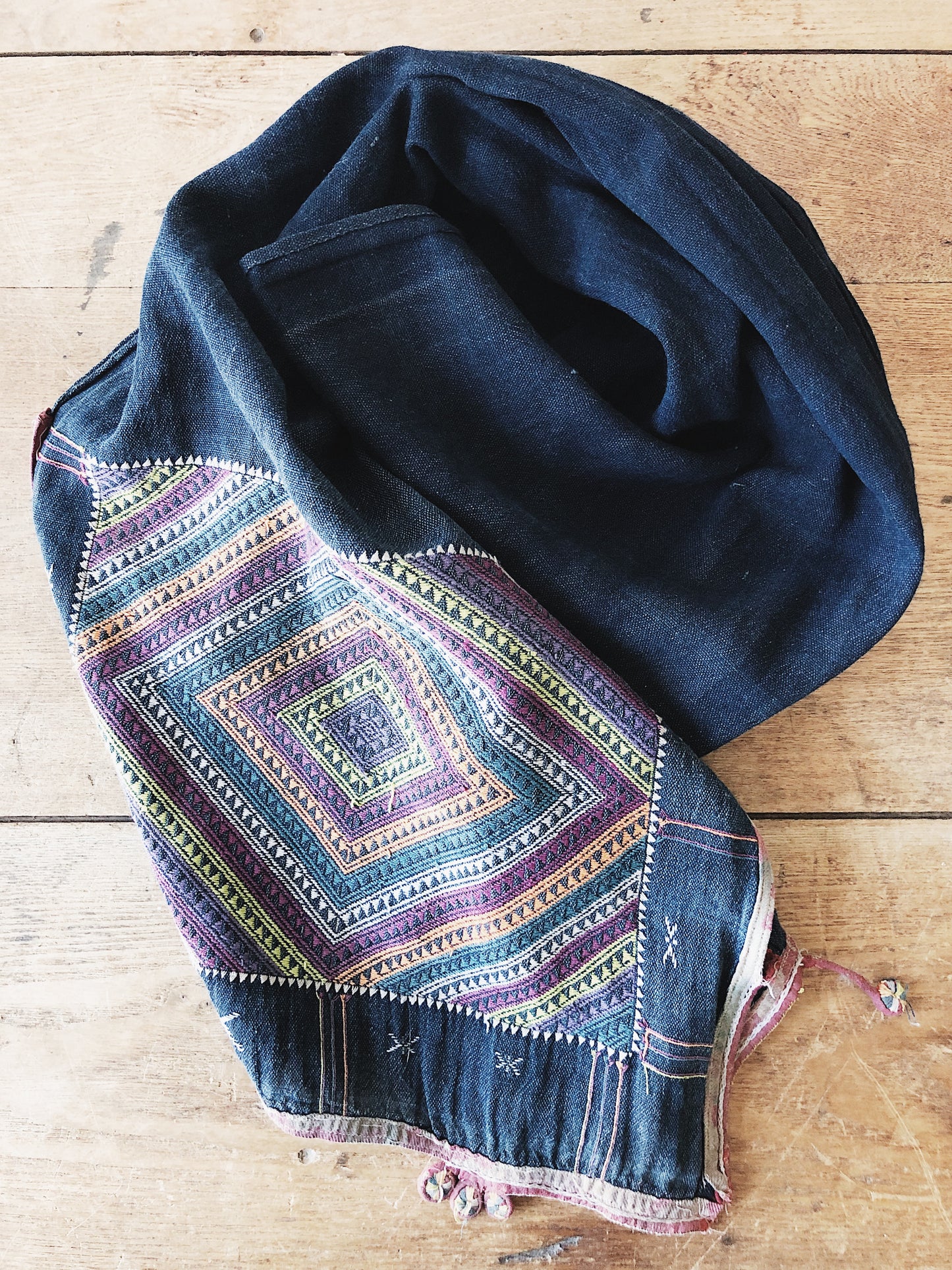 Faded Indigo Embroidered Scarf