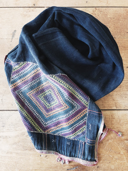 Faded Indigo Embroidered Scarf