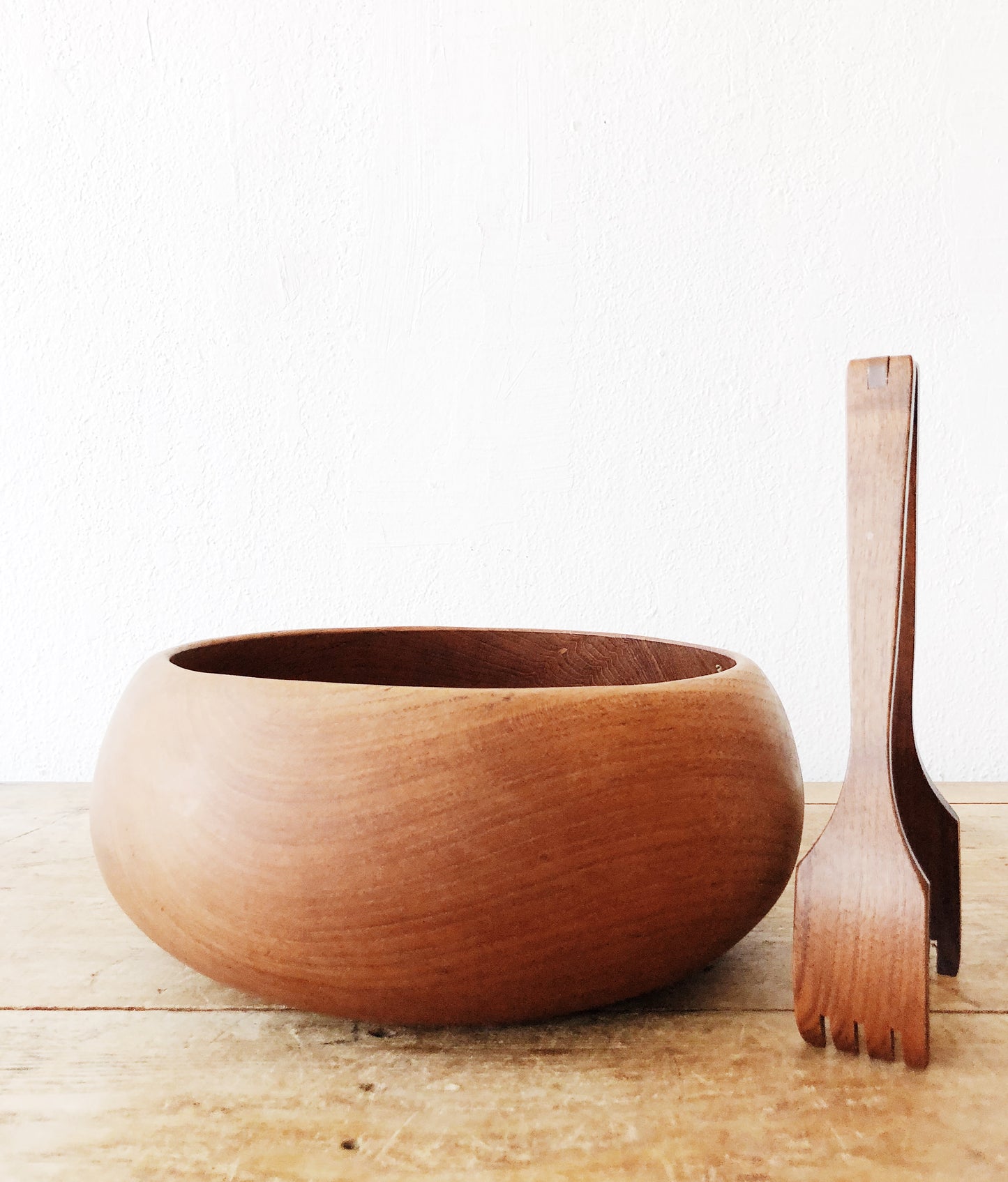Large Vintage Teak Salad Bowl and Server Set