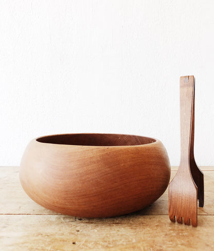 Large Vintage Teak Salad Bowl and Server Set