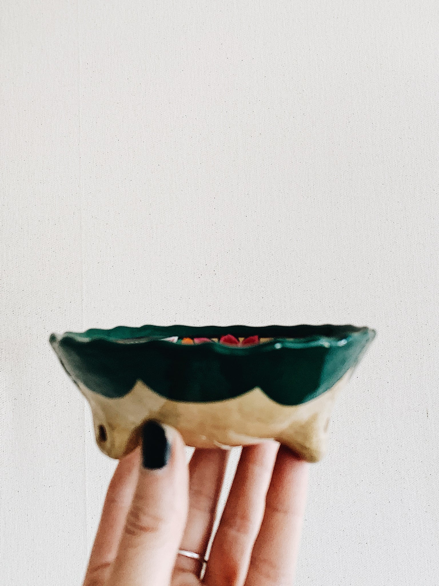 Hand Painted Footed Clay Dish