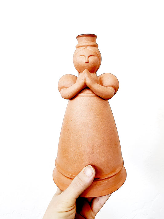 Vintage Pat Hopper Red Clay Candleholder