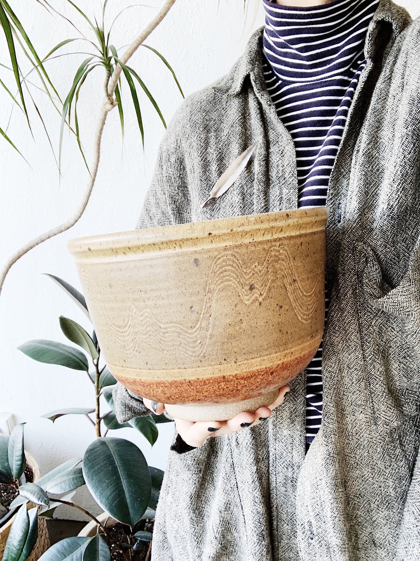 Large Vintage Handmade Stoneware Bowl