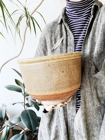 Large Vintage Handmade Stoneware Bowl