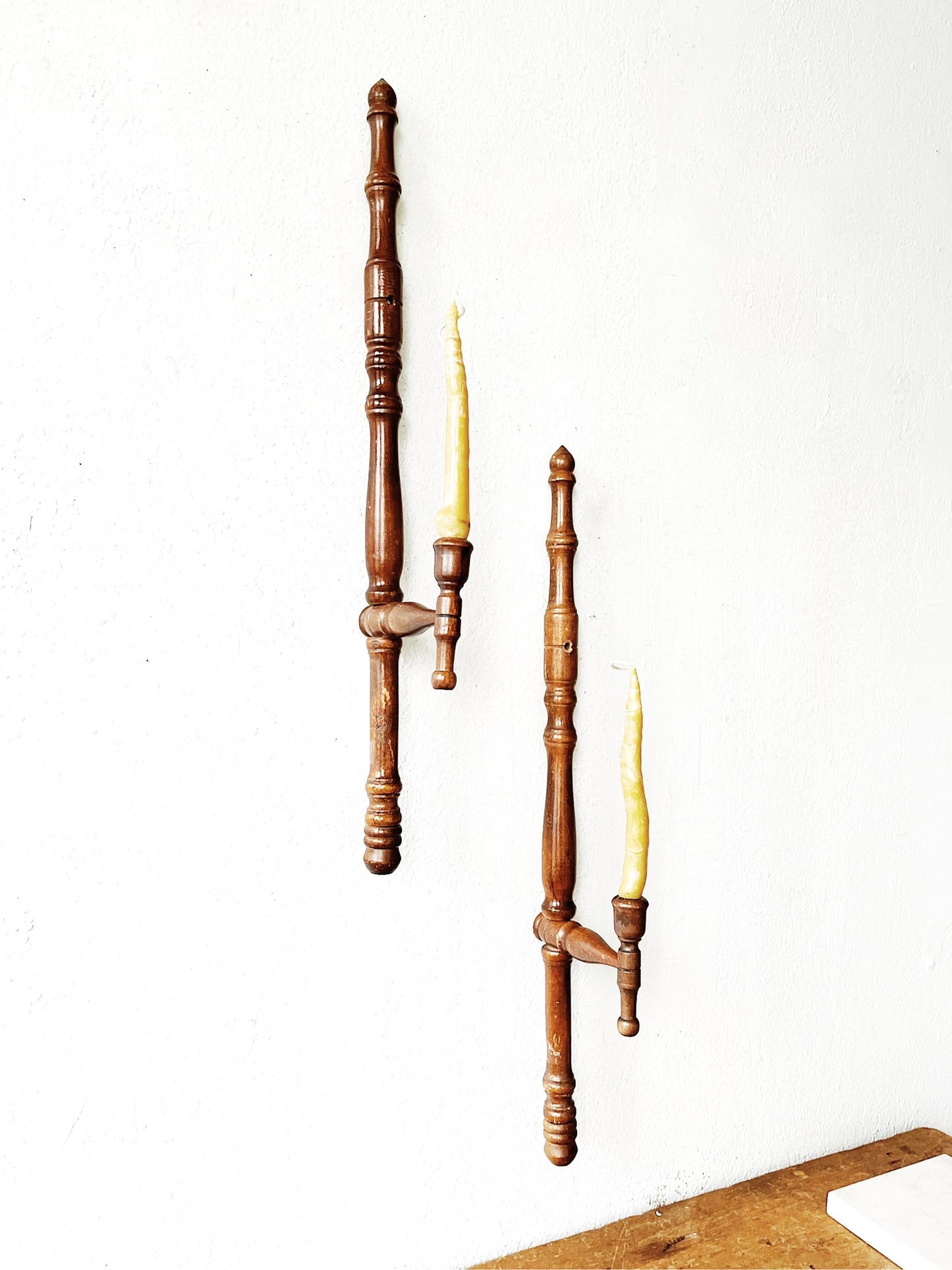 Wood Candlestick Sconce