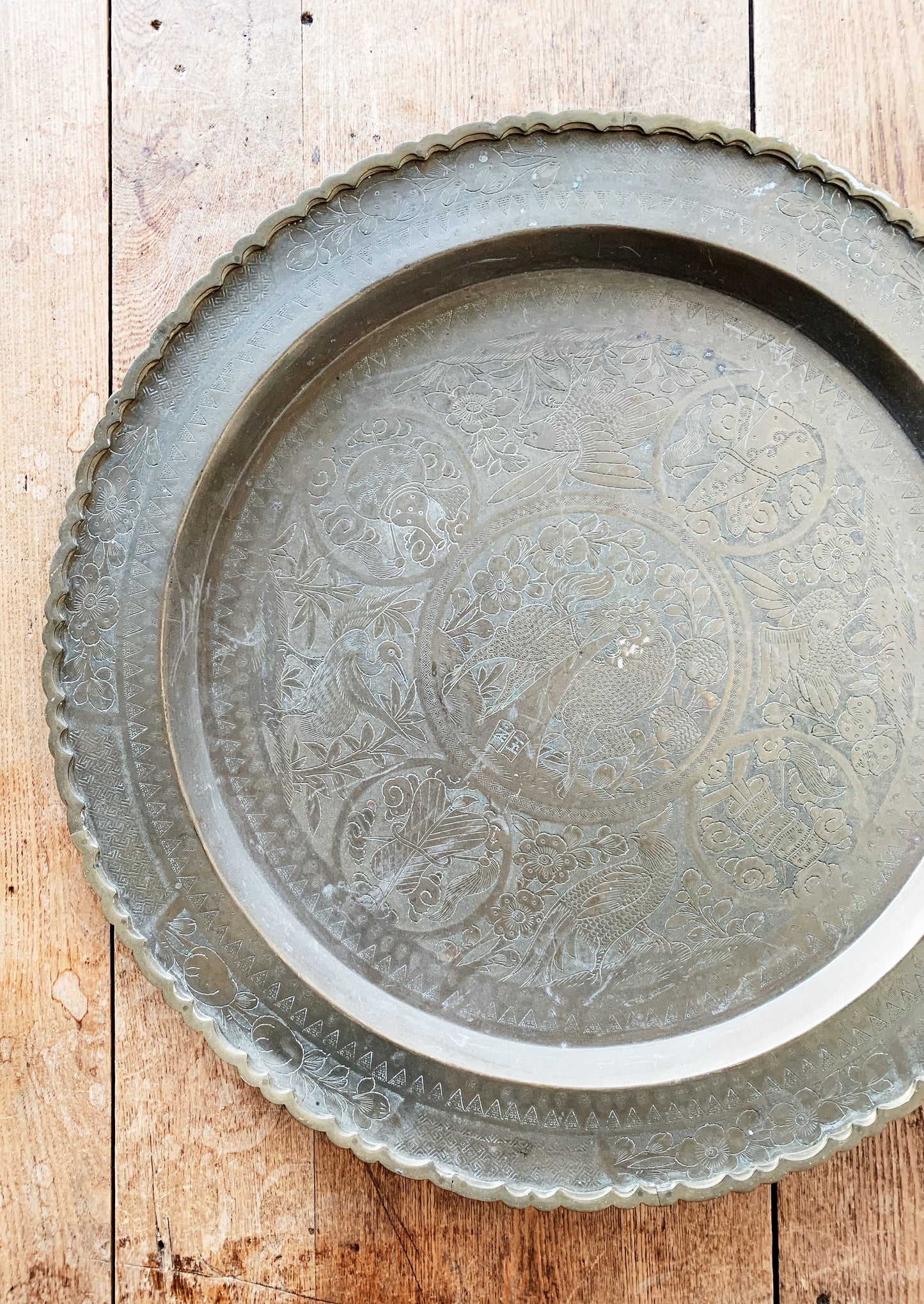 Large Vintage Incised Brass Tray