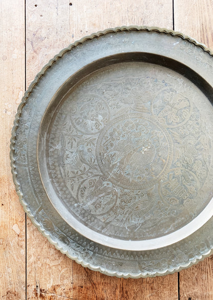 Large Vintage Incised Brass Tray