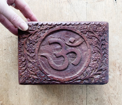 Vintage Carved Wood OM Box