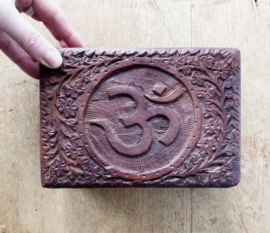 Vintage Carved Wood OM Box