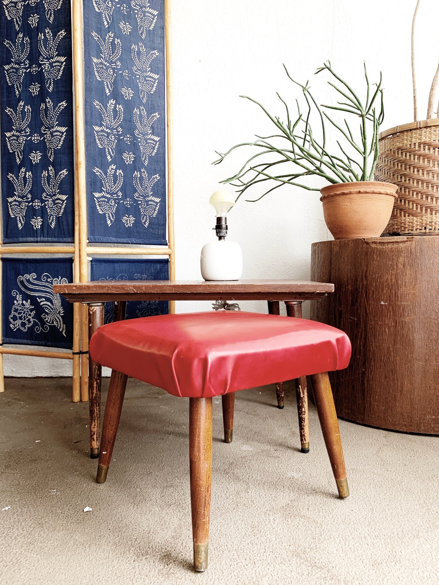 Mid Century Cherry Vinyl Stool