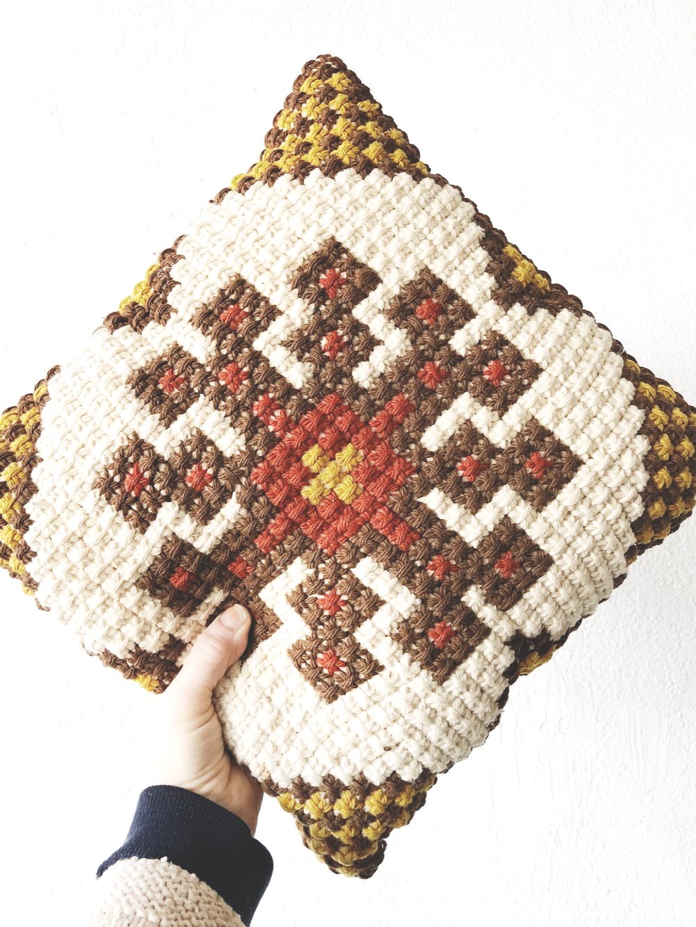 Vintage Cross Stitched Folk Pillow