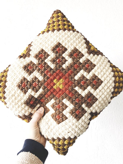 Vintage Cross Stitched Folk Pillow