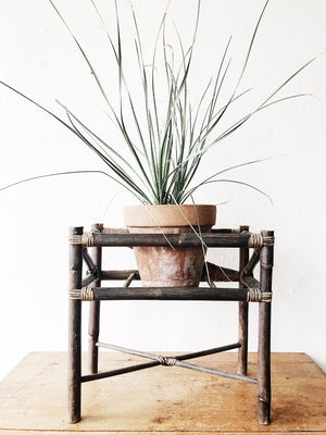 Vintage Bamboo Plant Stand and Pot