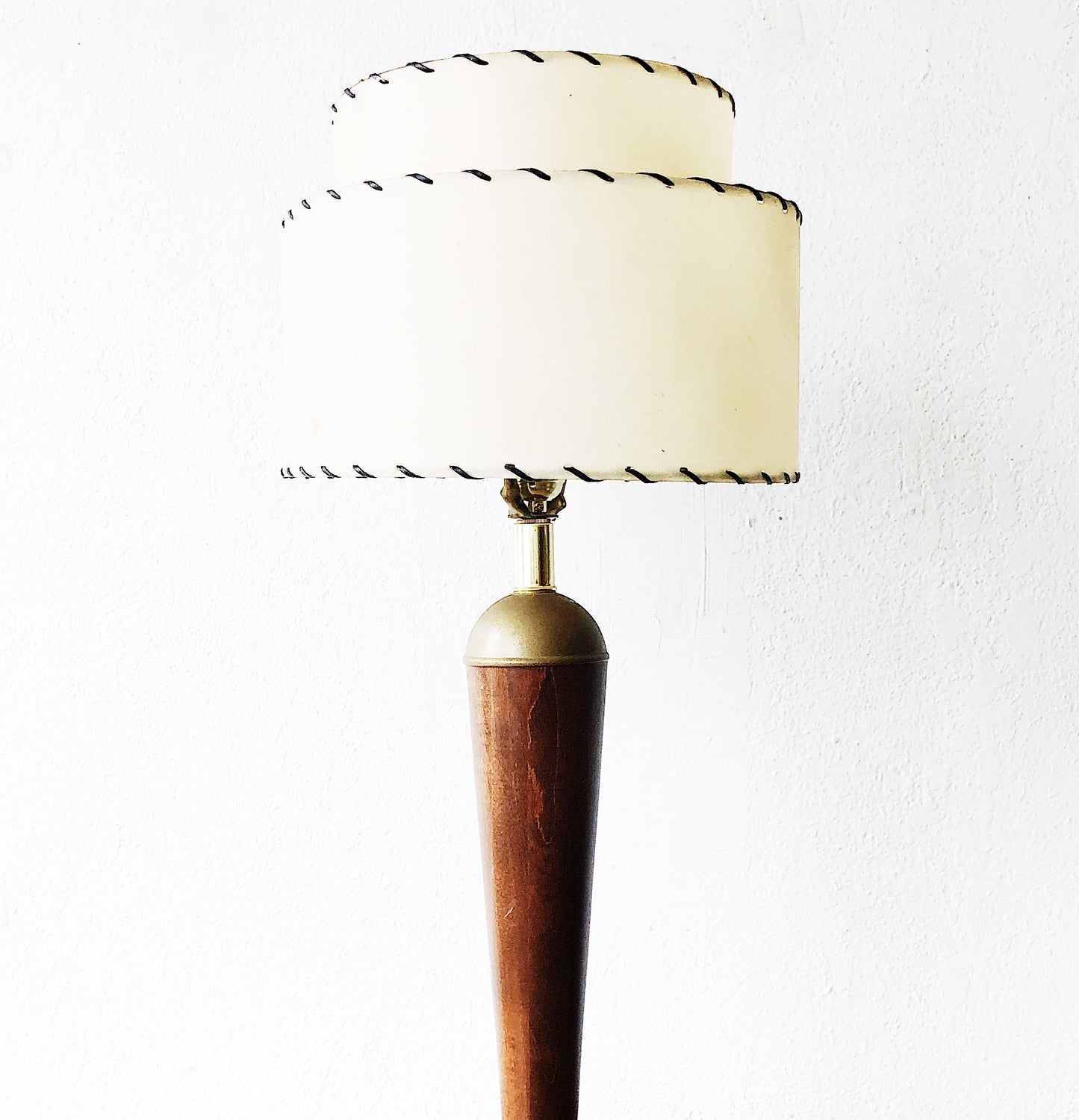 MCM Walnut and Brass Lamp with Shade