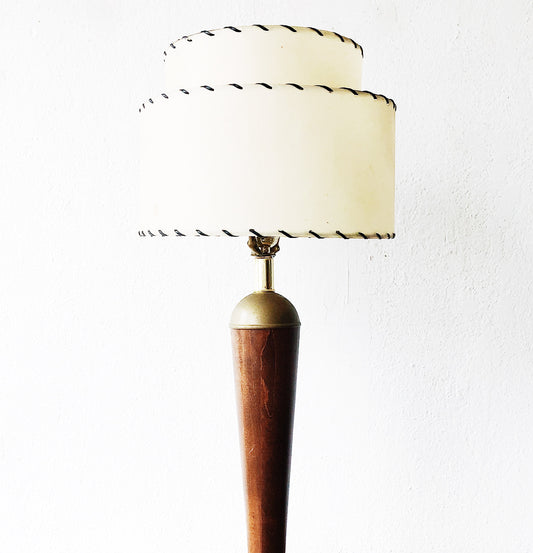 MCM Walnut and Brass Lamp with Shade