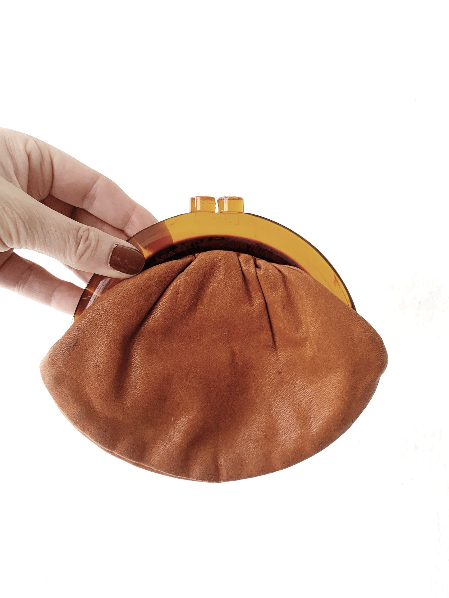 Vintage Leather Coin Purse with Lucite