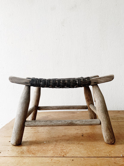 Primitive Wood Stool with Braided Seat