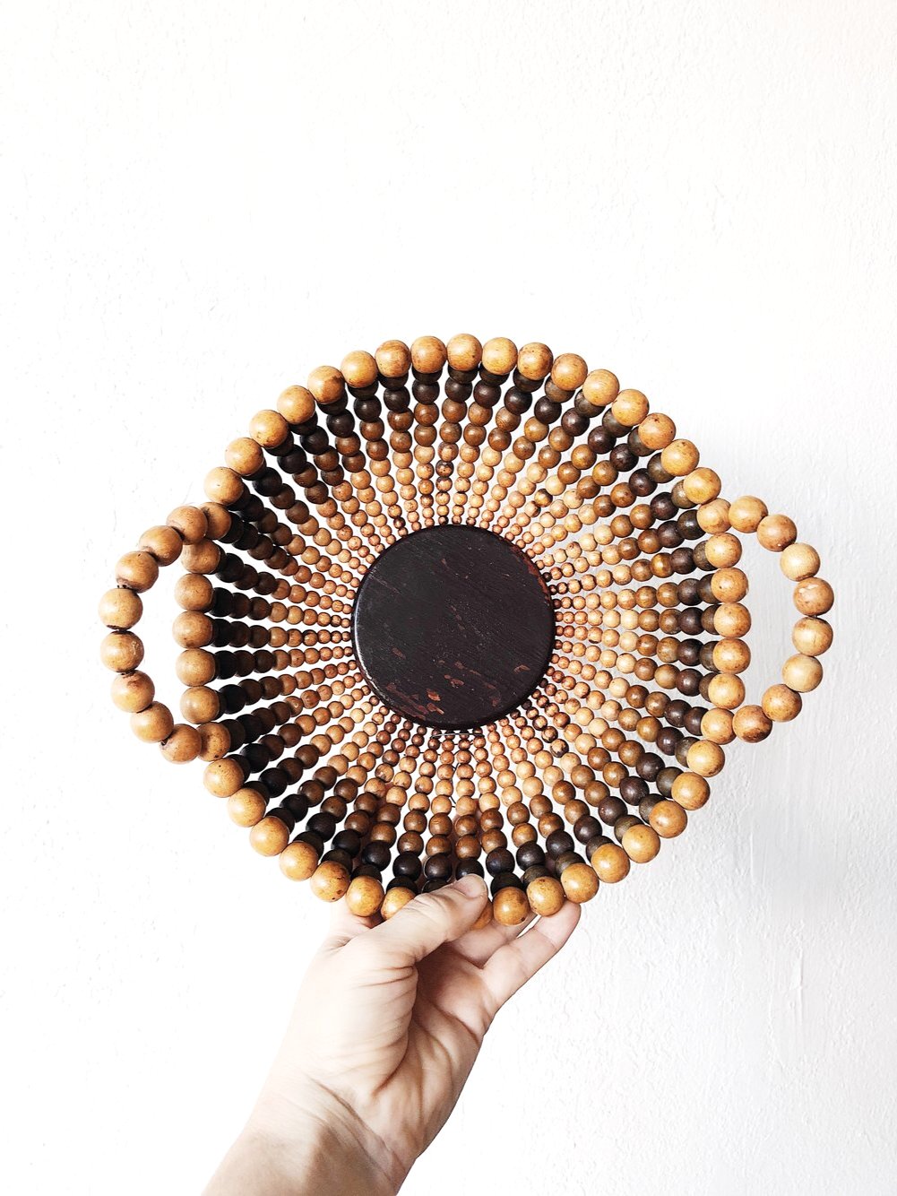 Vintage Wood Beaded Basket