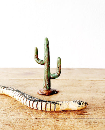 Wooden Snake with Cactus