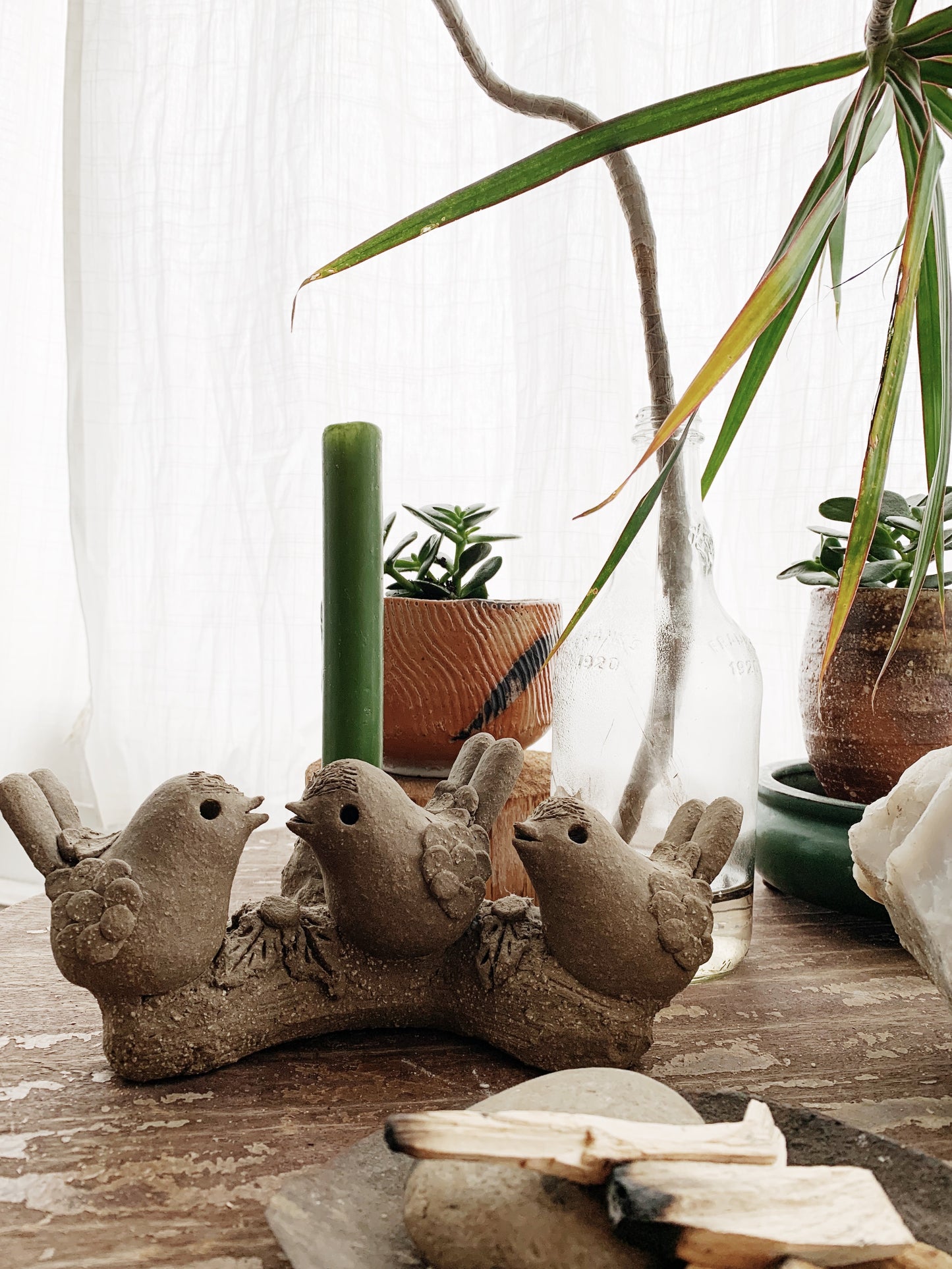Handmade Clay Bird Candle Holder