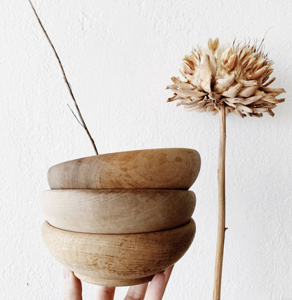 Vintage Snack Sized Wood Bowl Trio