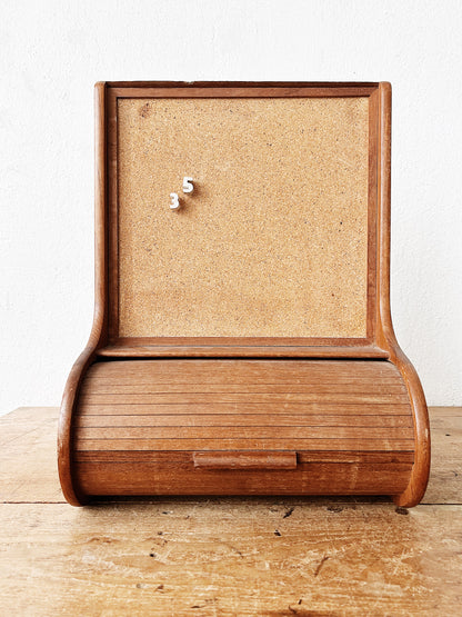 Vintage Cork Board with Tambour Storage