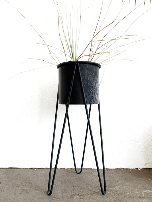 Mid Century Iron Planter with Attached Metal Pot