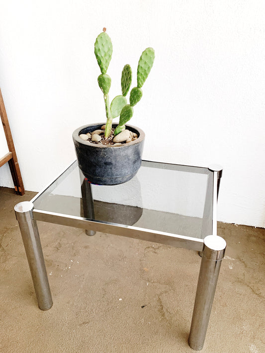 Vintage Smoky Glass Chrome Table