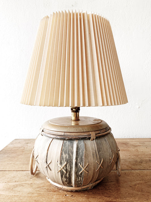 Vintage Bamboo Lamp with Pleated Shade