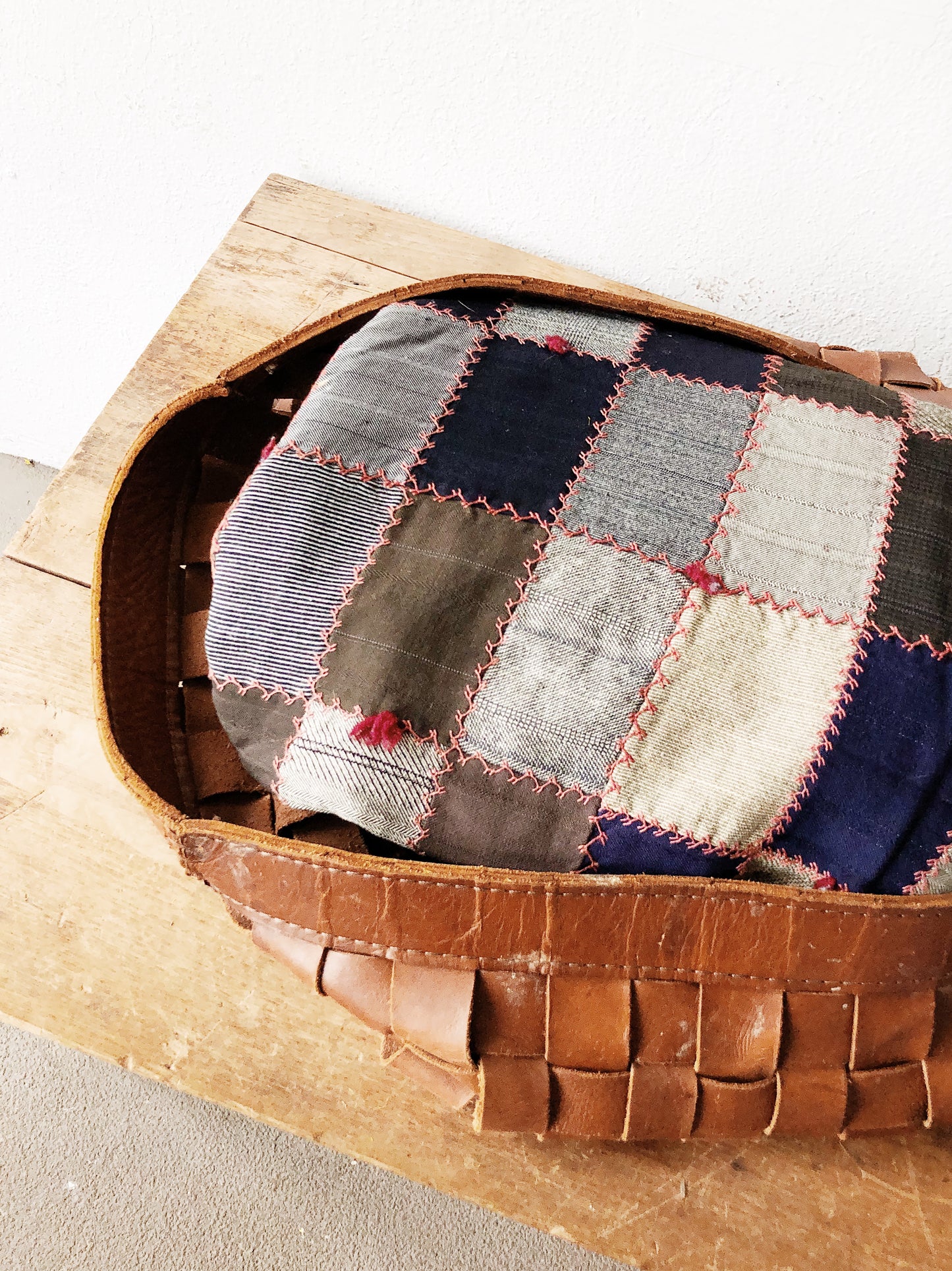 XL Vintage Woven Leather Basket