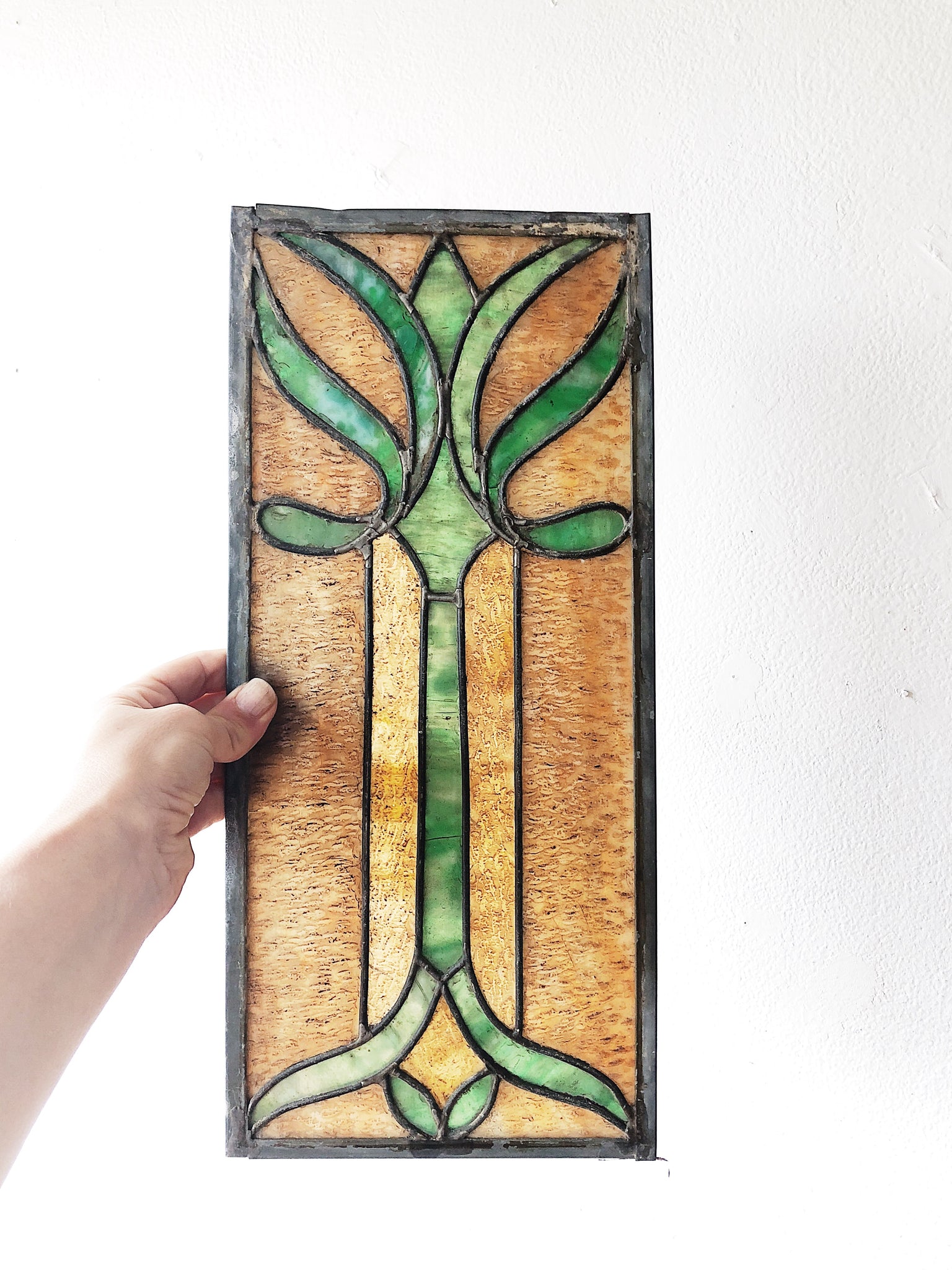 Antique Art Nouveau Stained Glass Panel