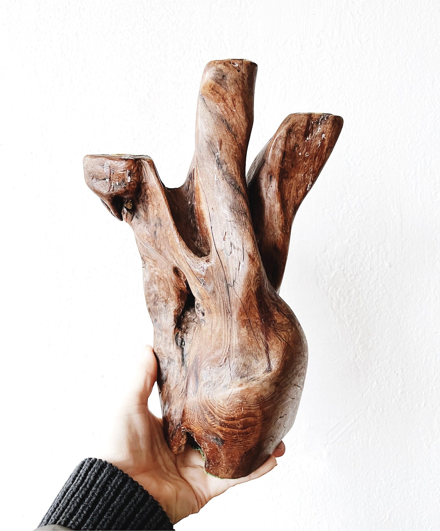 Vintage Burl Wood Candelabra