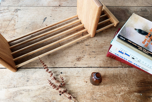 Vintage Adjustable Slatted Wood Book Rack / Shelf