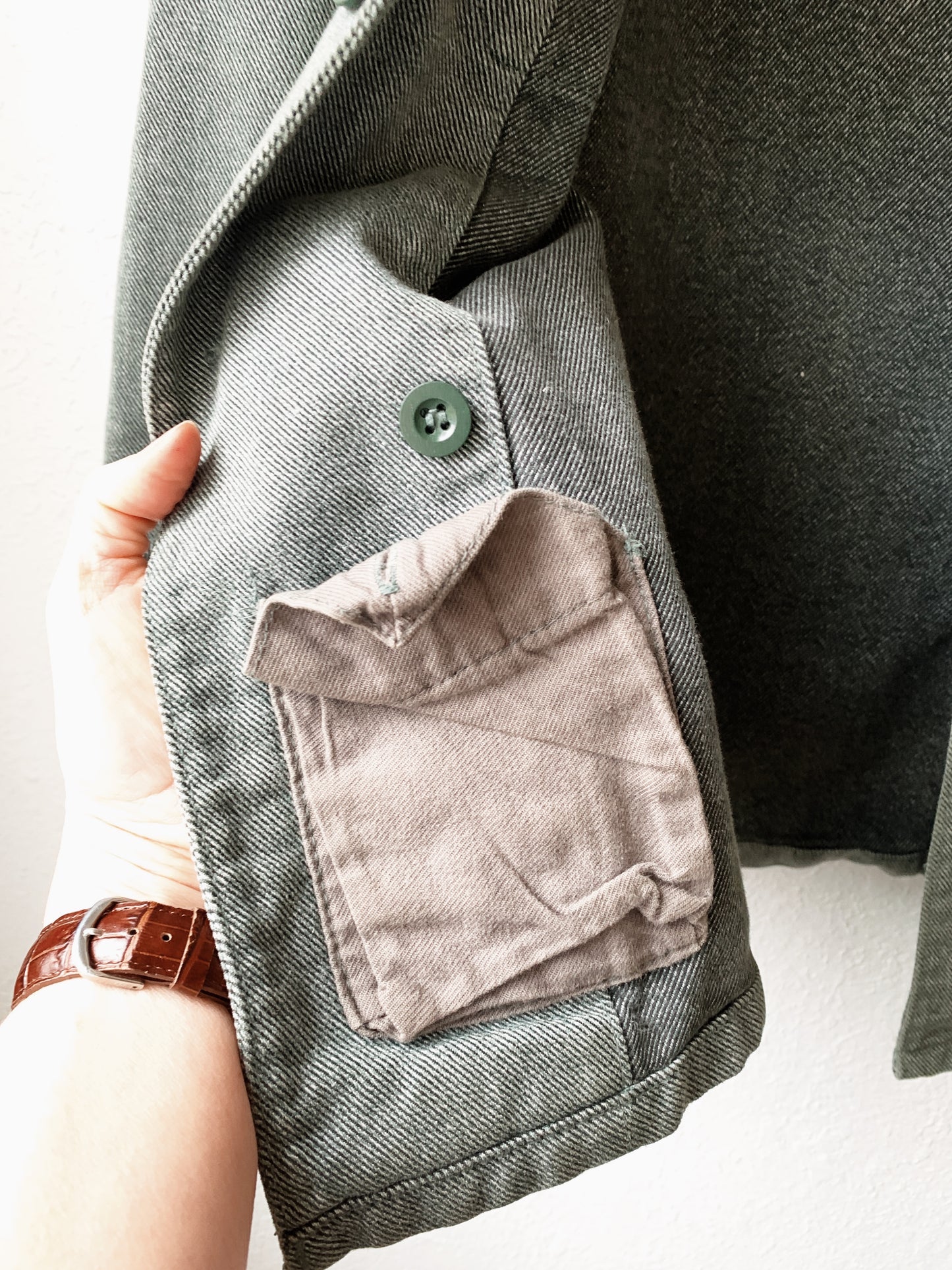 Vintage Weighty Cotton Military Jacket w Peace Pin