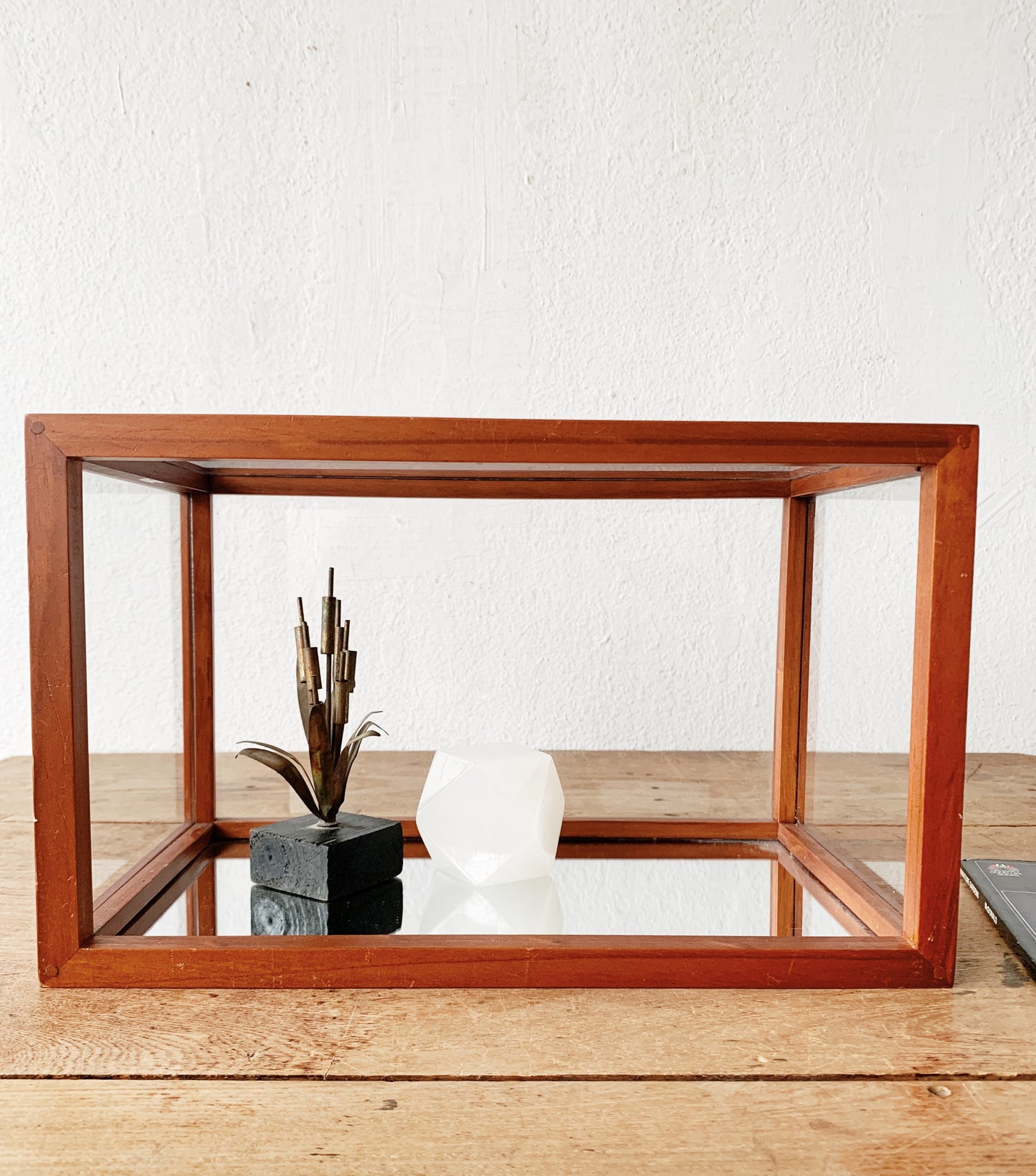 Wood and Glass Terrarium With Vintage Book