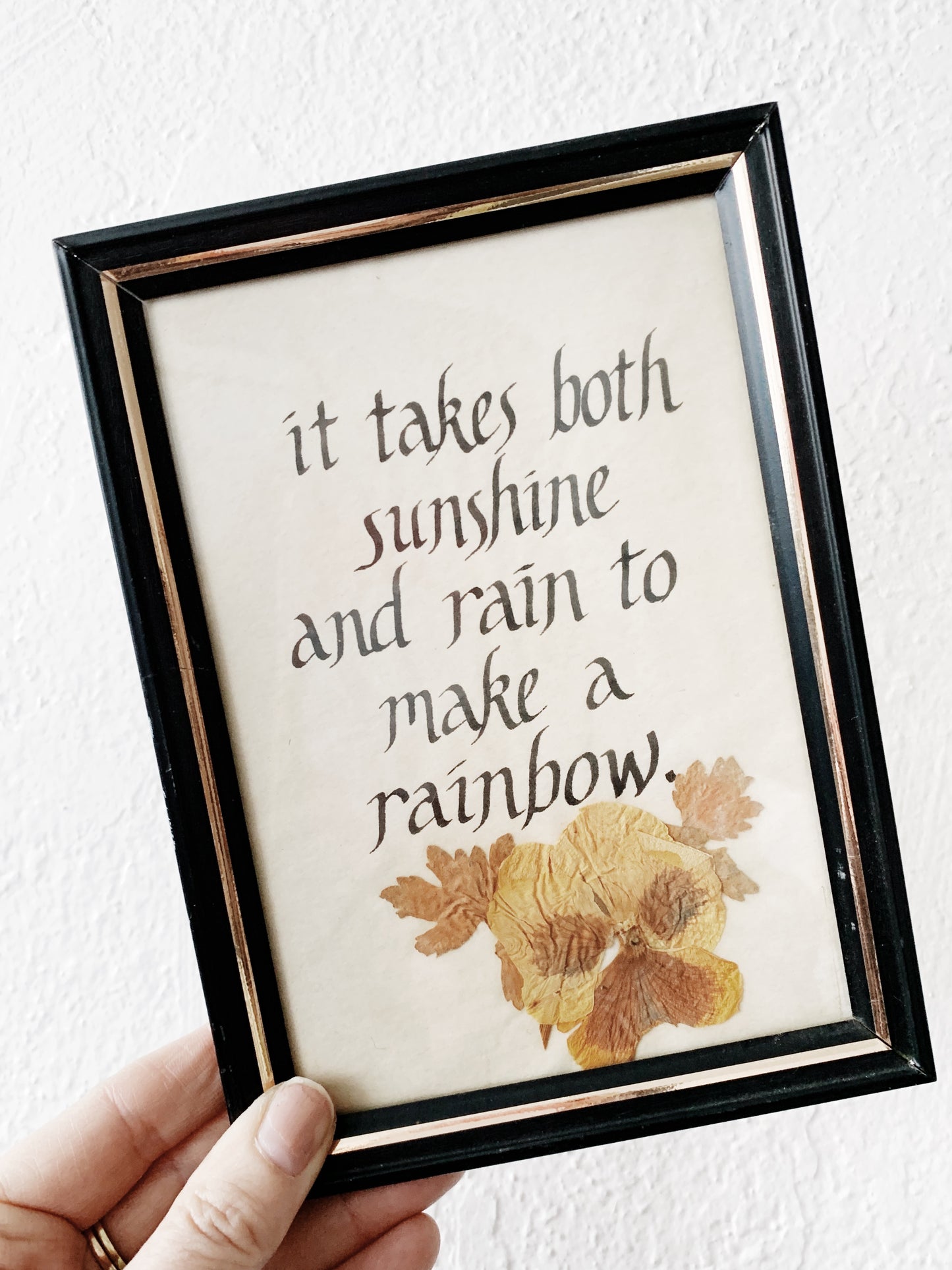 Vintage Framed Calligraphy with Dried Flower