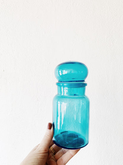 Vintage Blue Glass Apothecary Jar Belgium