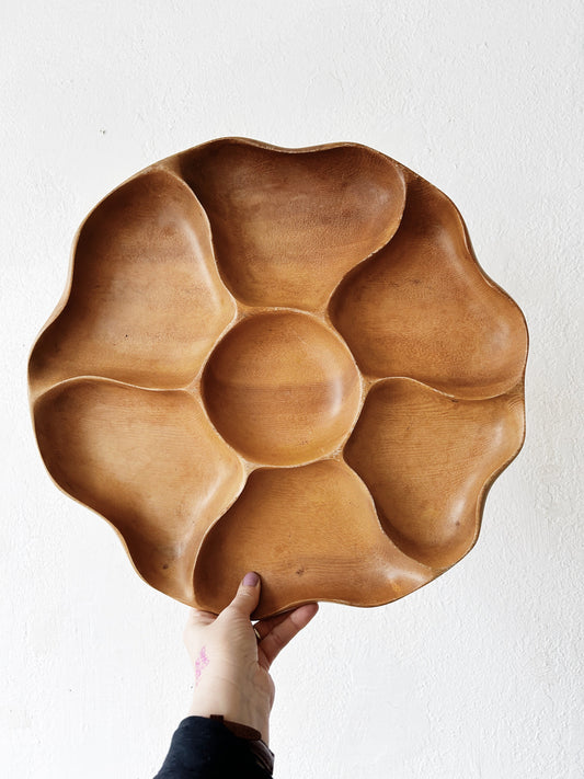 Party Sized Mid Century Wood Monkey Pod Divided Dish