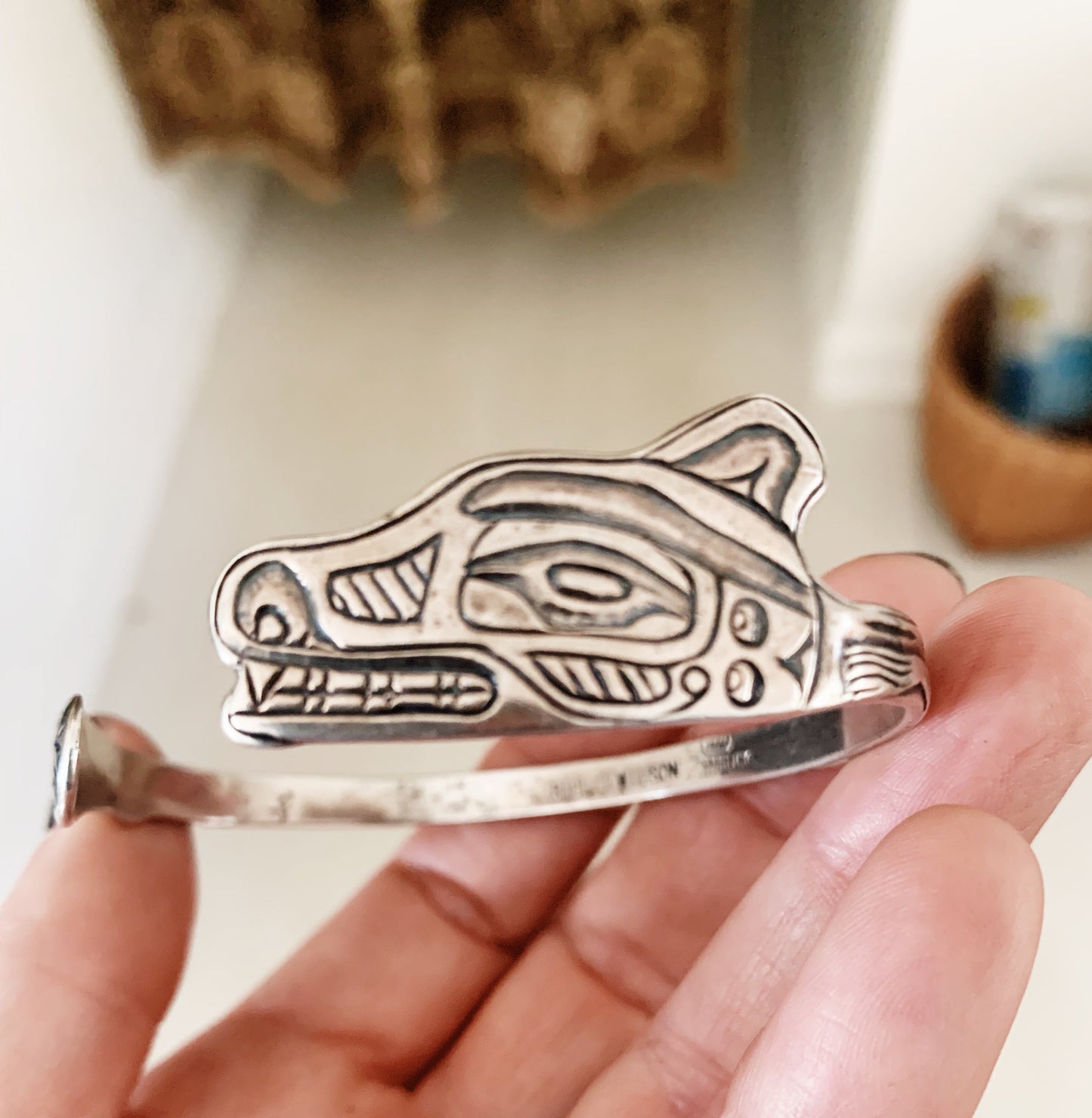 Vintage Bill J. Wilson Tlingit Sterling Wolf Cuff Bracelet