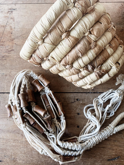 Vintage Macrame Plant Hanger with Coil Basket