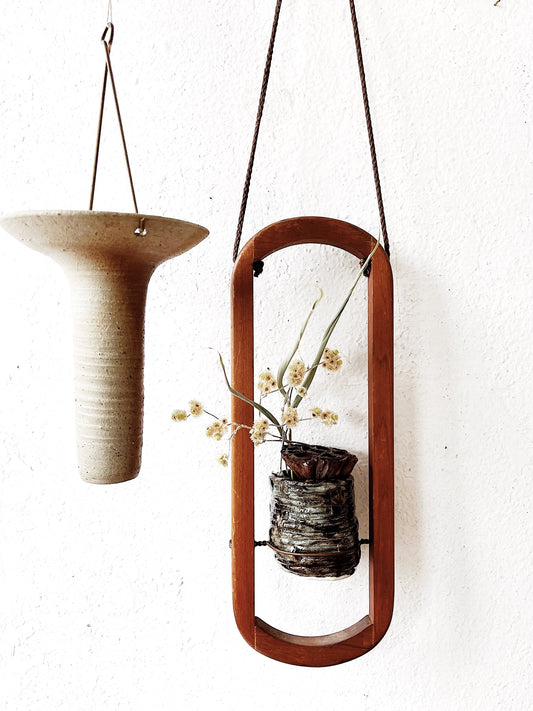Vintage Teak Hanging Planter