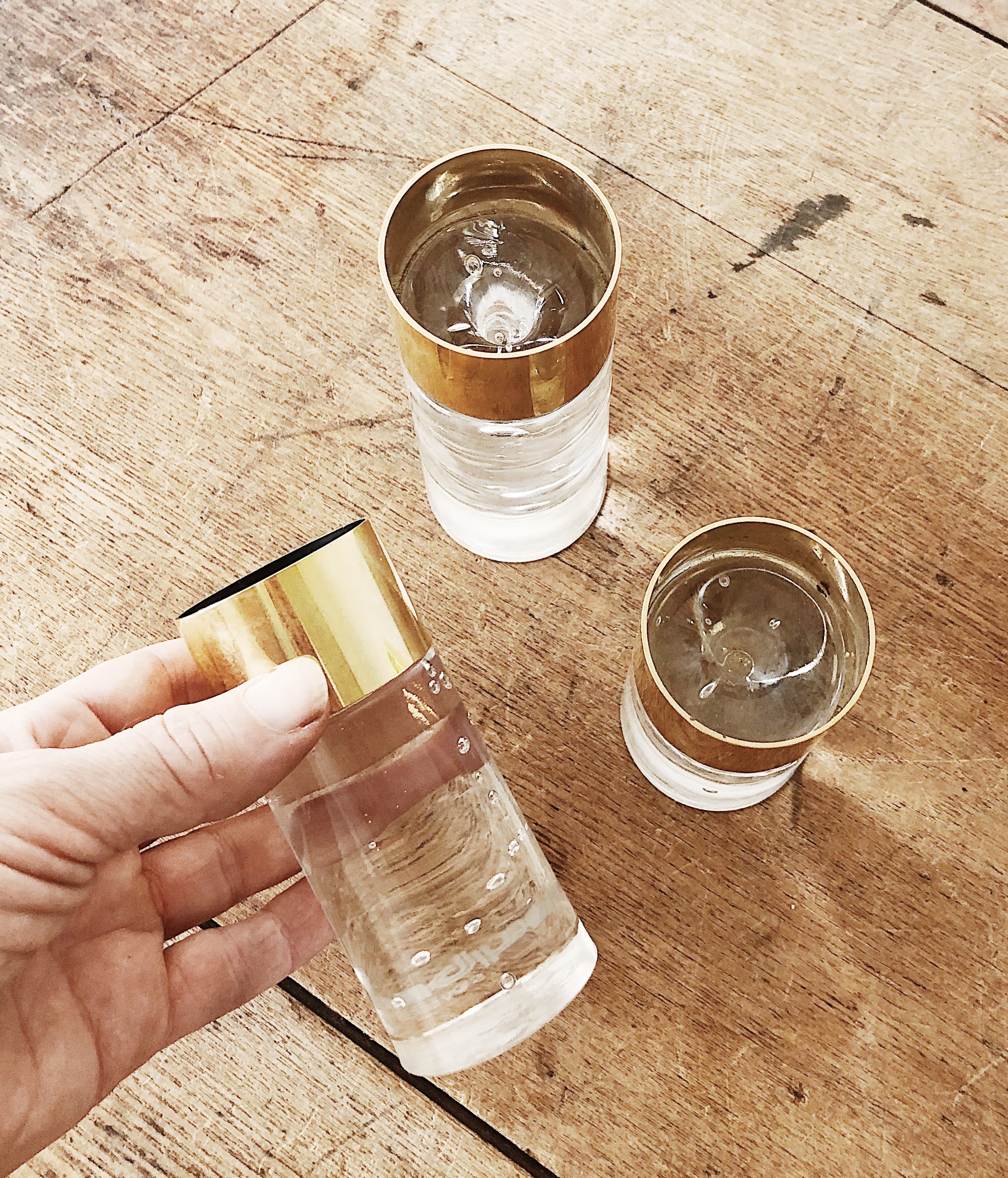 Vintage Swedish Nybro Crystal and Brass Candleholders - Thumbnail 5