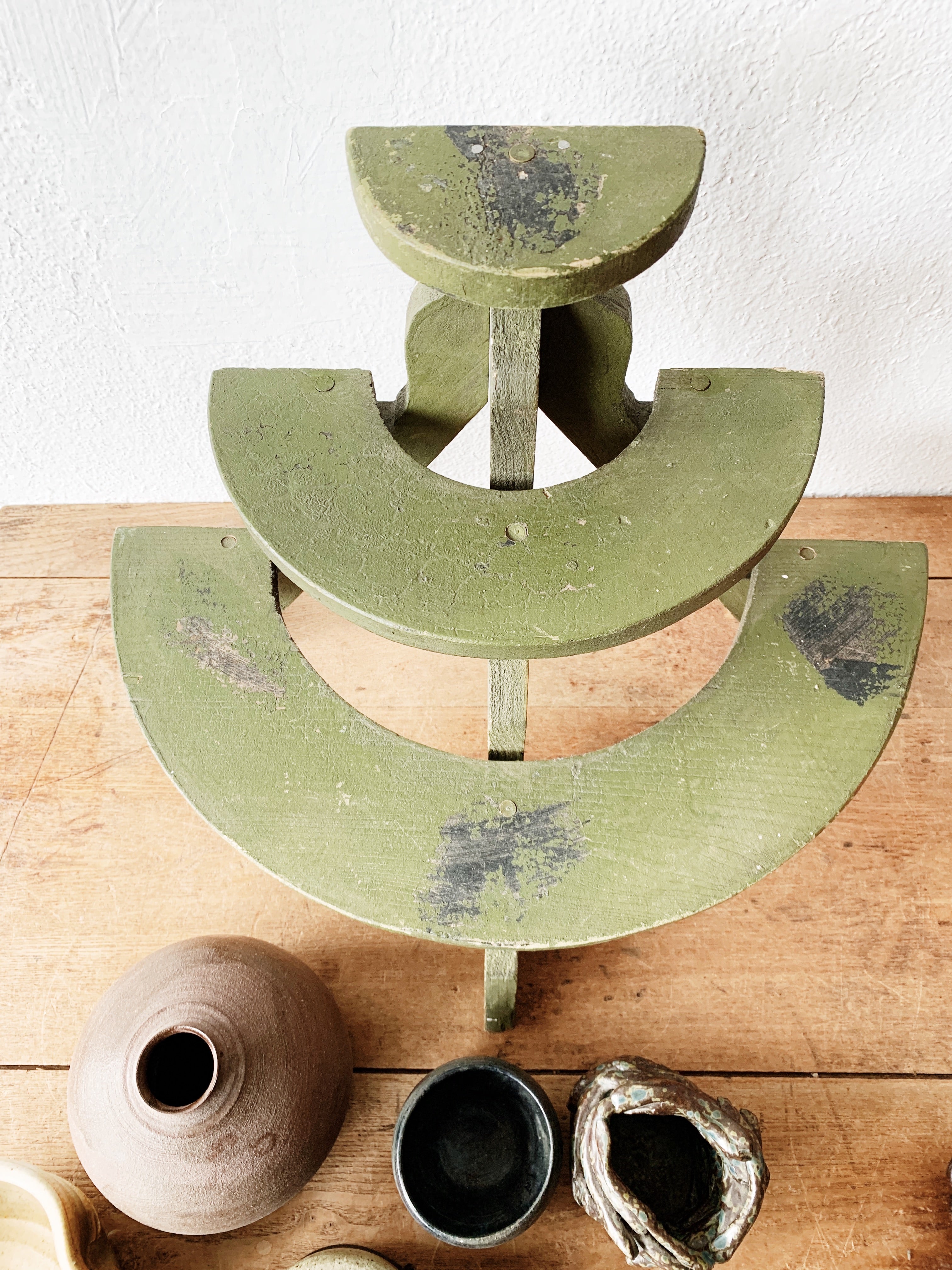 Vintage Half Round Tiered Wood Shelf