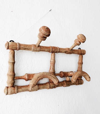 Vintage Carved Wood Coat Rack