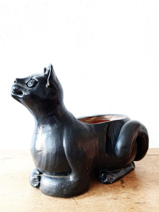 Vintage Black Cat Terra Cotta Planter