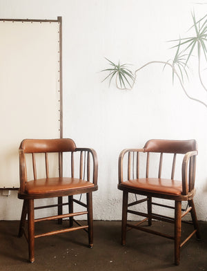 Pair Vintage Upholstered Captains Chairs