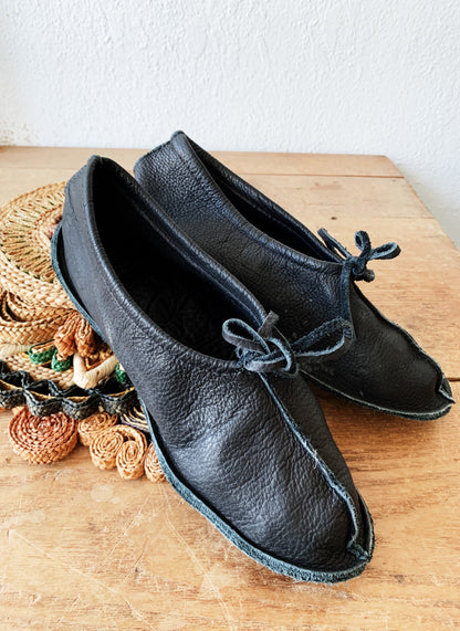 Hand Stitched Soft Black Leather Mocs
