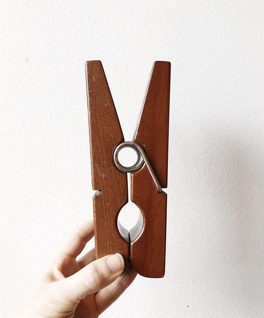 Vintage Giant Wood Clothespin Memo Holder