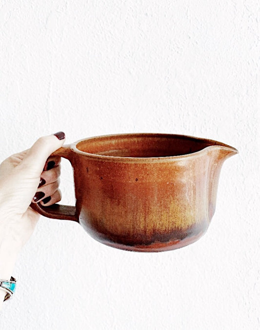 Large Handmade Squat Stoneware Pitcher